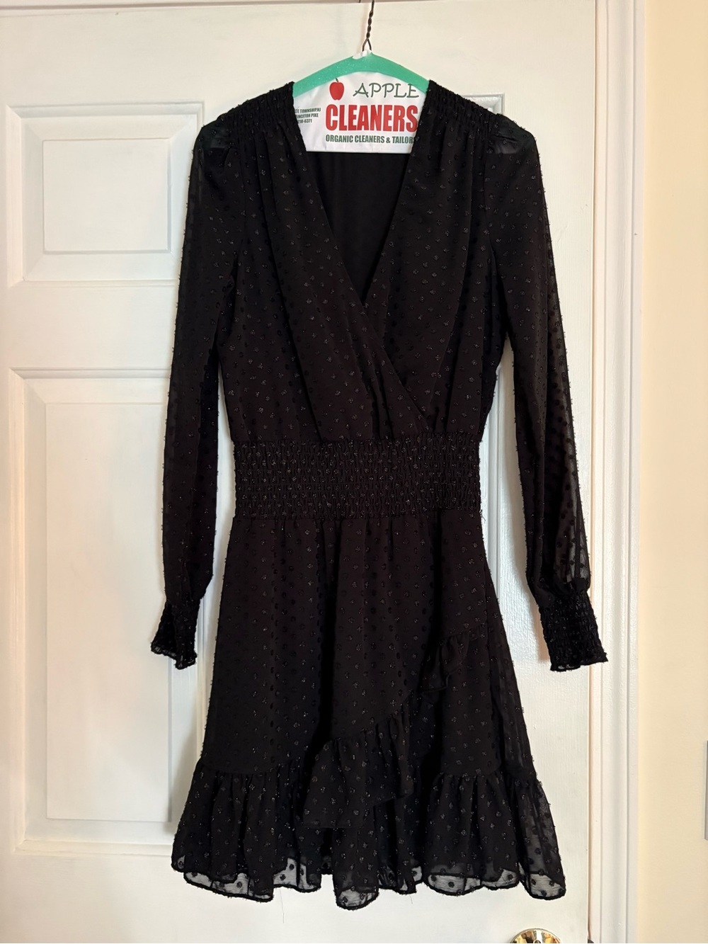 Michael Kors Black Long-Sleeve Smocked Waist Dress